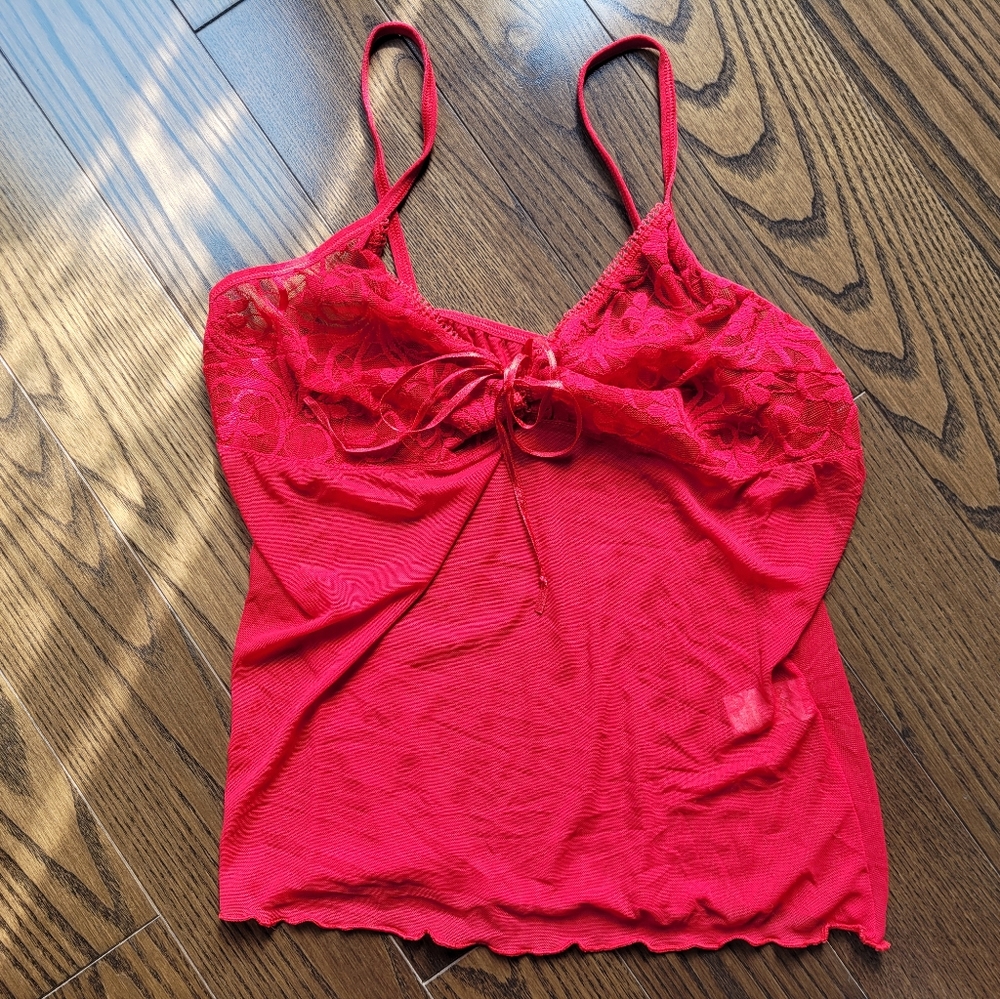 Elegant Red Lace Trim Camisole